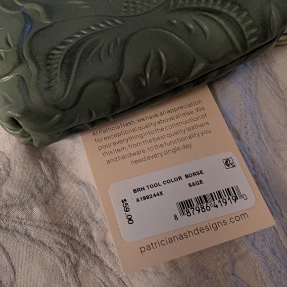 Patricia Nash Borse Coin Purse in Sage Green Burnished Tooled Leather - Picture 8 of 10